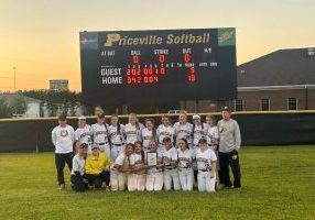The Priceville Lady Bulldogs celebrate their 2023 area tournament championship following a 13-5 win over West Morgan. Photo courtesy of Priceville Softball